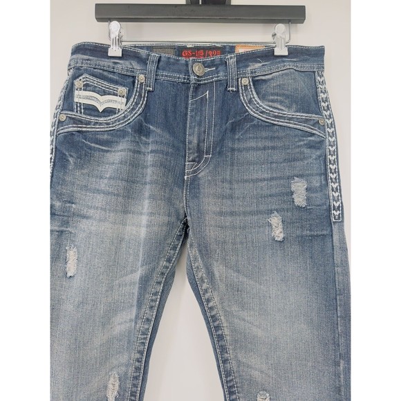 GS-115 Doheny Slim Fit Jeans Thick Stitch Distressed Men's Jeans Size 32x31 - Picture 8 of 12